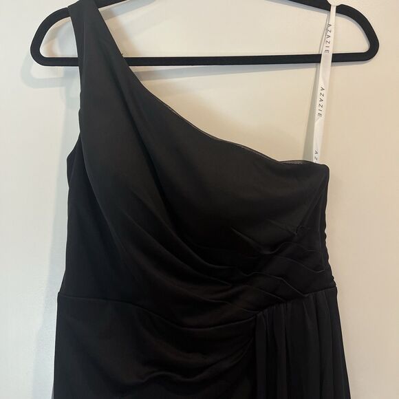 Azazie Jhene One Shoulder Pleated Side Slit Maxi Dress Black Size A10 - Picture 8 of 10